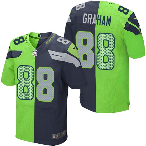 Men's Elite Jimmy Graham Nike Jersey Navy/Green - #88 Split Fashion NFL Seattle Seahawks